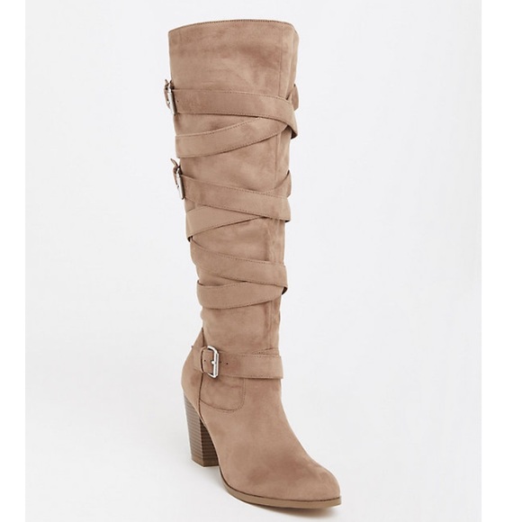 torrid Shoes - TORRID tan strappy faux suede heeled boot!